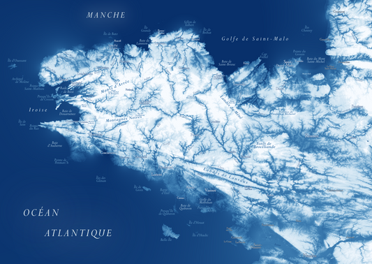Bretagne, bleu cyanotype – Affiche cartographique