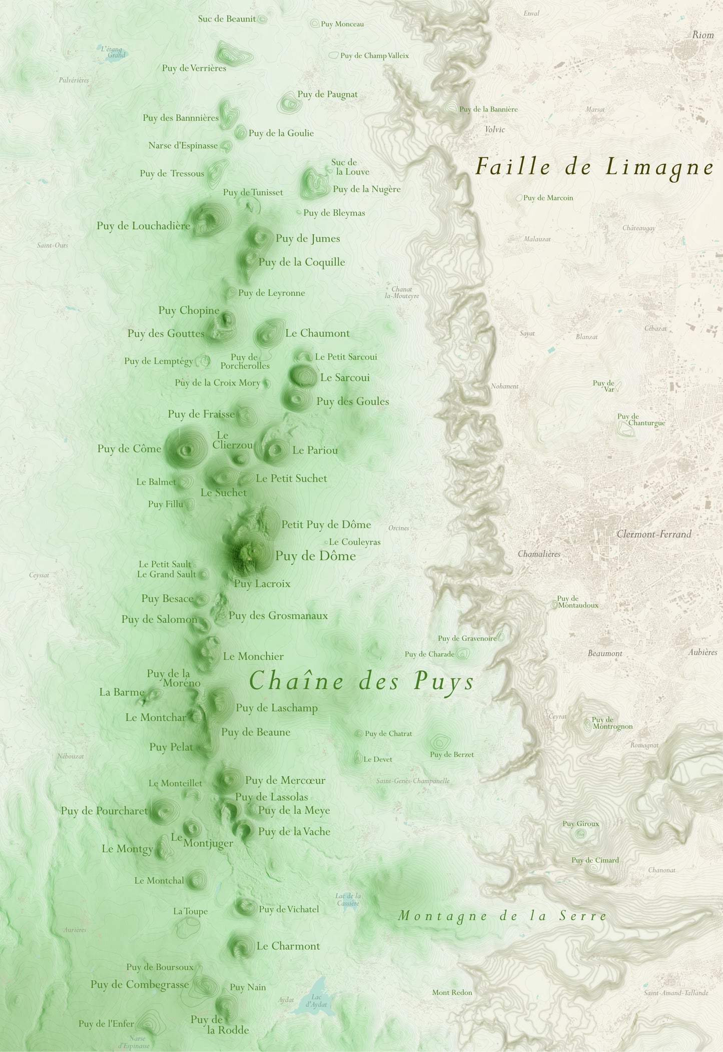 Chaîne des Puys, Volcans d'Auvergne – Affiche cartographique